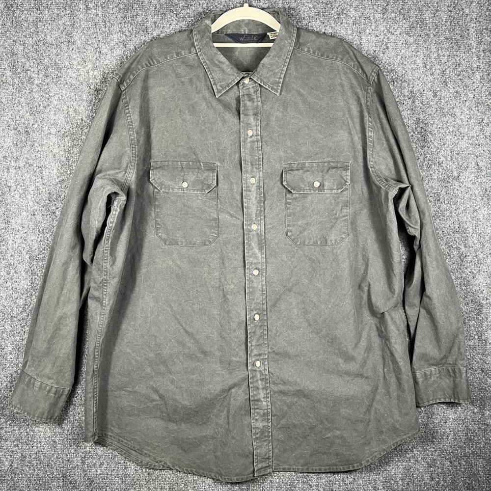Woolrich‎ Button Down Shirt Mens XL Charcoal Gray Cotton Canvas Utility 6935 - Picture 2 of 7